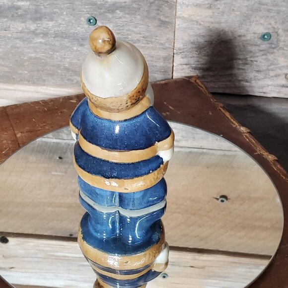 Vintage Little Round Ceramic Santa - Blue & Beige - Picture 3 of 6